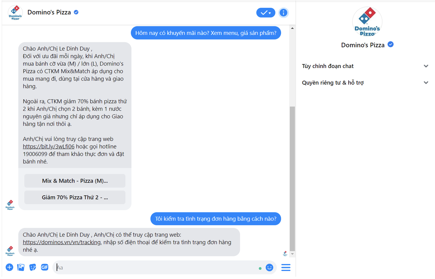 Domino Pizza's Chatbot